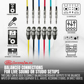 1/4-Inch TRS (Stereo) to XLR Female Multi-Colored Balanced Cables Metal Connectors (6 Pack)